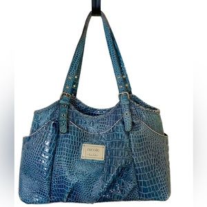 Nicole Miller blue faux croc skin handbag